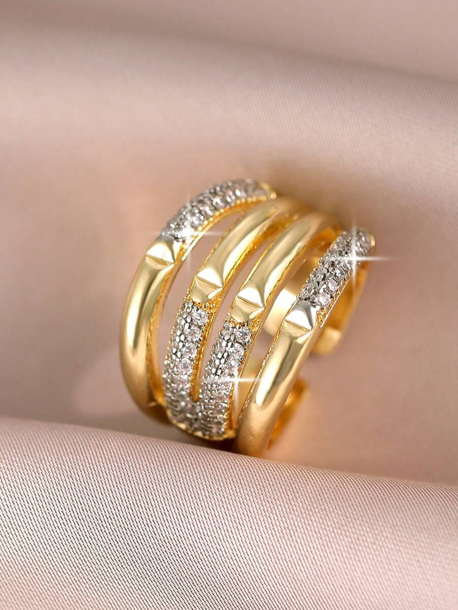 1 Peça Anel Feminino Multicamada de Estilo Dinheiro Antigo com Zircônia Cúbica, Anel de Noivado Feminino Vintage para Decoração Diária, Férias, Viagens