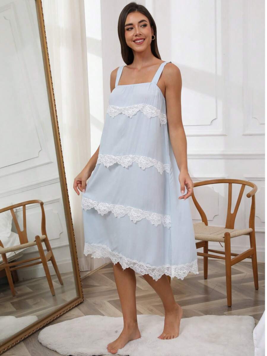 Women's Sleeveless Mid-Length Jumpsuit Nightgown, New Summer Casual Homewear Slip Dress Can Be Worn Outside