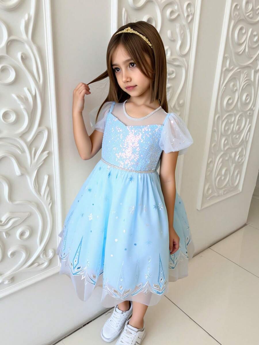 Nuevo vestido de princesa cute para niñas, disfraz de princesa de cuento de hadas con falda de tul y gasa para actuaciones y espectáculos infantiles de la Princesa Frozen