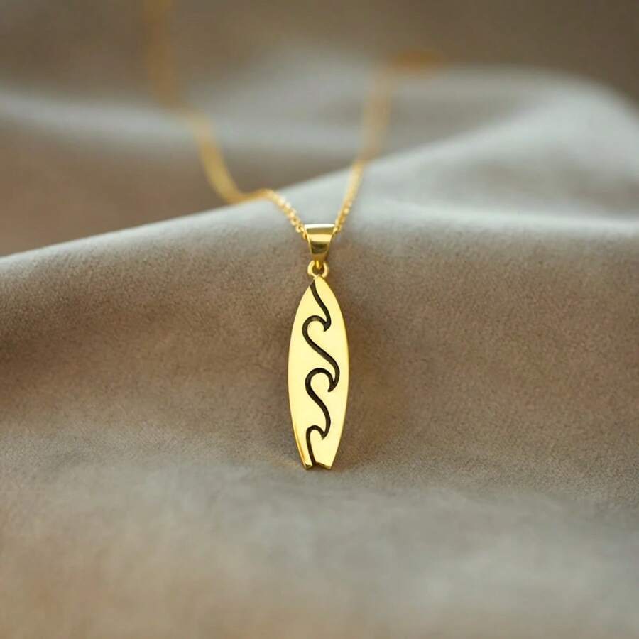 Wave Oval Surfboard Pendant Necklac - Vacation Style Jewelry For Beach Holidays, Daily Wear & Gifting