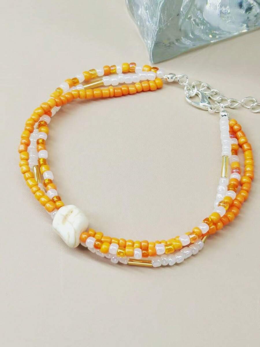 1pc Multi-Color Beaded Bracelet, Simple Beach Style Women Bracelet