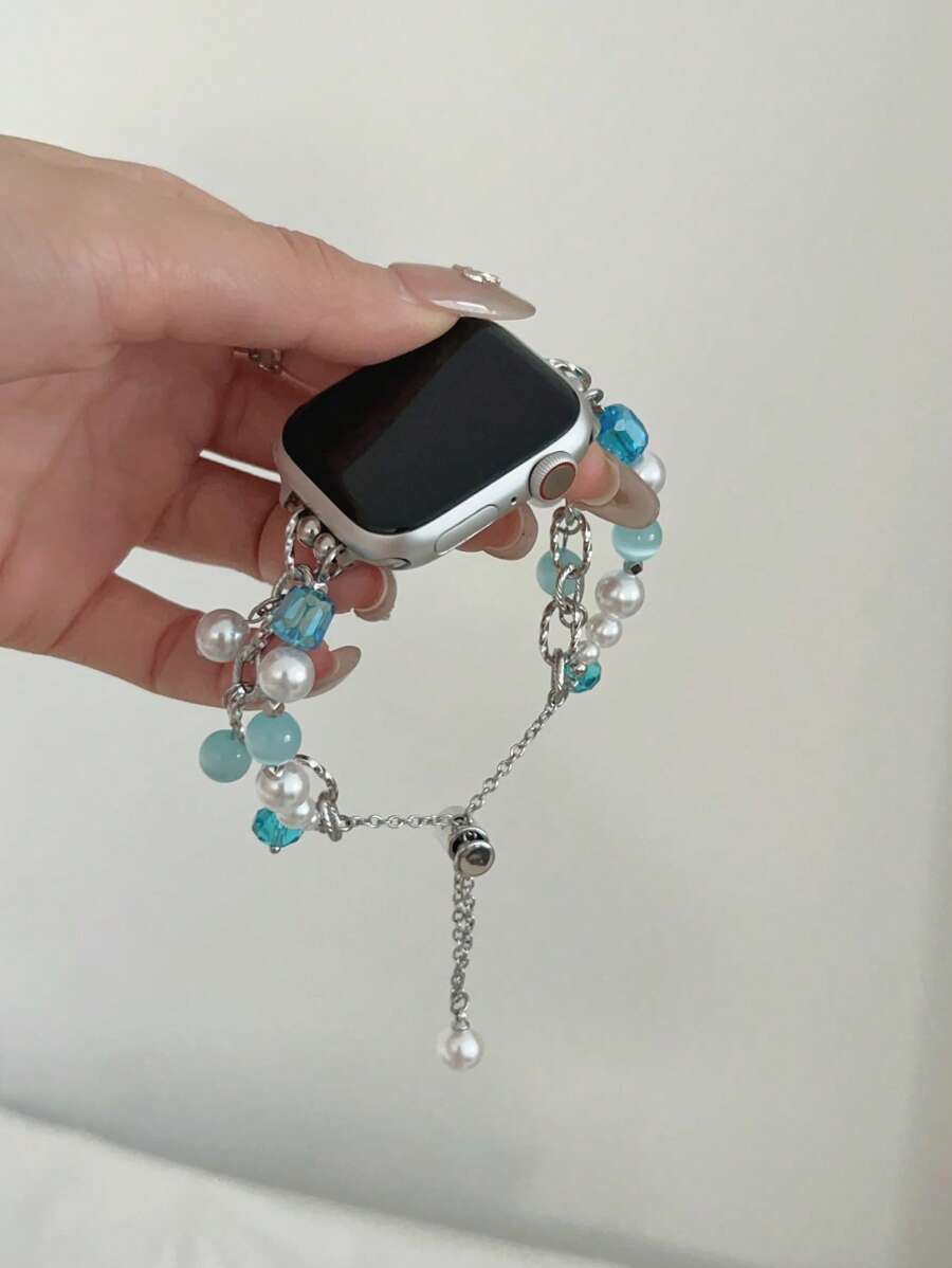1 Stück kompatibel mit Band, kompatibel mit Armband für Frauen, neuer Mode Doppelreihen Perle Katzenaugen Smart Band, kompatibel mit 38/40/41/42/44/45/46/49mm, kompatibel mit Series Ultra/SE/10/9/8/7/6/5/4/3/2/1, die Länge kann ohne Werkzeuge angepasst werden, luxuriöser und eleganter Armbanduhr Stil, sehr fortschrittlich und geeignet als Geschenk für Freunde, Freundinnen, Geburtstage, Valentinstag