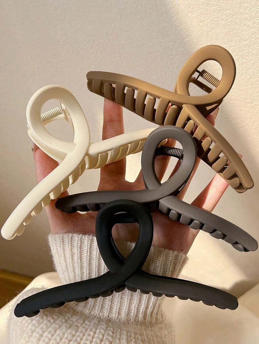 4 Stück/1 Stück Damen 11,2 cm Plastik Minimalistische einfache Stil elegante Großraum Haarklammer, weiß/schwarz/khaki/braun, geeignet für tägliche Frisuren, Gesichtsreinigung, Make-up, Outfit-Passende Haarklammern, Haarklammern, Haarklips, Haarklammern, Haarklemmen, Haarklemmen