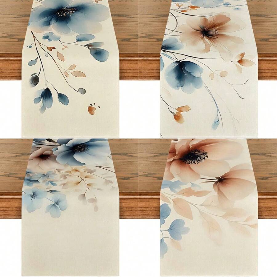 Chinese Ink Poppy Table Runner - Washable Reusable Polyester Decor For Dining Table, Coffee Bar, Zen Decor - Multi-Scenario Design With Artistic Floral Patterns
