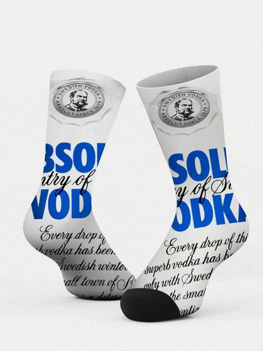 1 par de calcetines altos impresos a 360° con diseño de botella de Jack Danny, calcetines con estampado de botella de vino unisex, calcetines para parejas, calcetines casuales cómodos y transpirables para la calle, serie alcohólica de regalos para vacaciones, calcetines de media pantorrilla para ejercicio ligero