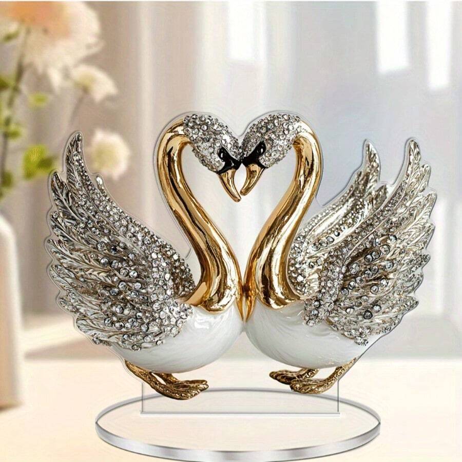 1 pièce Décoration acrylique plate 2D, Décoration de forme de cygne de couple. Parfait pour la décoration de la maison, chambre à coucher, salon et bureau. Parfait pour la maison, le café, le mariage, l'anniversaire, la remise des diplômes, cadeaux pour la famille et les amis.
