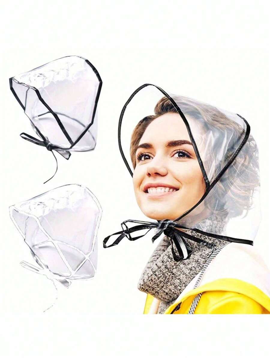 1/2 PIEZAS Gorro impermeable de PVC para mujer - Gorro de lluvia transparente, sombreros de lluvia de plástico transparente, pañuelo de lluvia impermeable transparente reutilizable para proteger el peinado de la mujer, resistente al agua, lavable a mano, no tejido, plegable y compacto para viajes - Ideal para clima lluvioso