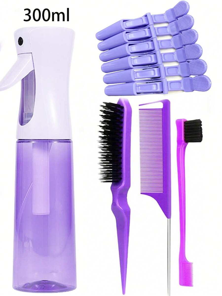 10 Peças Conjunto de Ferramentas de Penteado - Pente de Dentes Finos, Pincel de Sobrancelha, Borrifador Roxo, Presilhas de Cabelo, Adequado para Todos os Tipos de Cabelo, Incluindo Cabelo Longo, Grosso, Fino, Encaracolado, Natural para Cuidados Diários