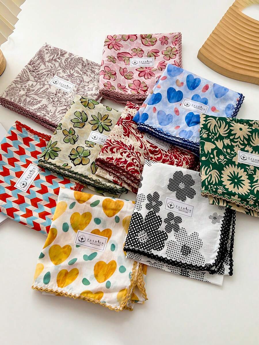 1 pezzo Nuovo arrivo da donna Sciarpa quadrata in cotone 100% da 70 cm, stile bohémien, stampa floreale, versatile, per primavera/estate