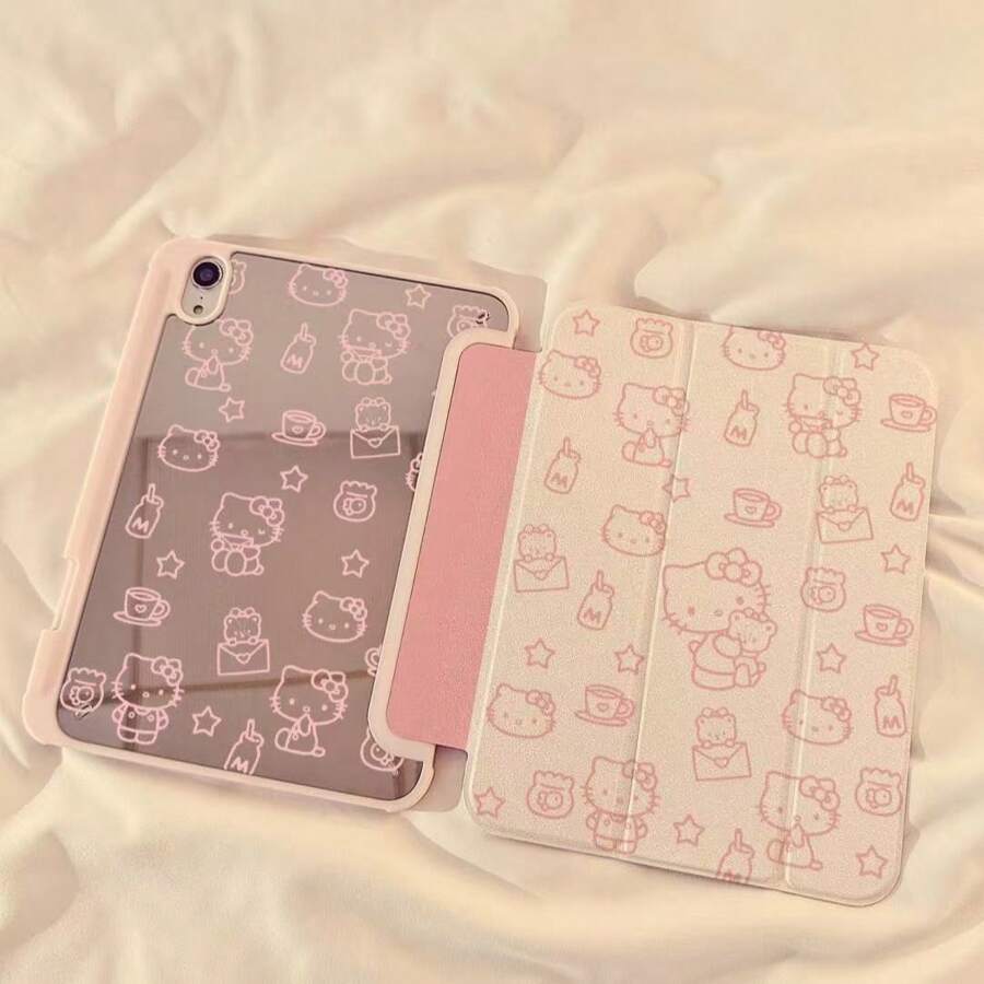 Sanrio 1 pieza Funda protectora para Tablet Clásica Hello Kitty con espejo rosa para iPad 11 2025/10.9/Air4/5/6/7 2025/10.2/Pro 11/10th/9.7/10.5, con función de reposo/activación