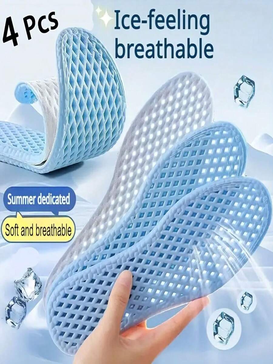 4pcs Cooling Insoles For Summer - Ice-Feeling, Breathable, Sweat-Absorbing, Shock-Absorbing Comfort For Sports & Casual Shoes, Men's & Women's Insoles, Sweatabsorbing Material