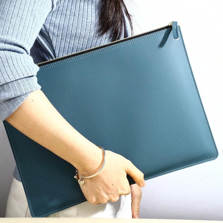 Leather Business A4 File Folder Zipper Document Bag Contract File Organizer Briefcase Portfolio,Bag For Contract/Invoice Storage,Back To School,School Supplies