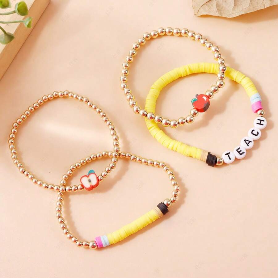 Set de bracelets en argile douce et colorée en forme de pomme, set de bracelets à perles multicouches, cadeau d'enseignant pour la fête des enseignants, Noël, remise des diplômes et rentrée scolaire
