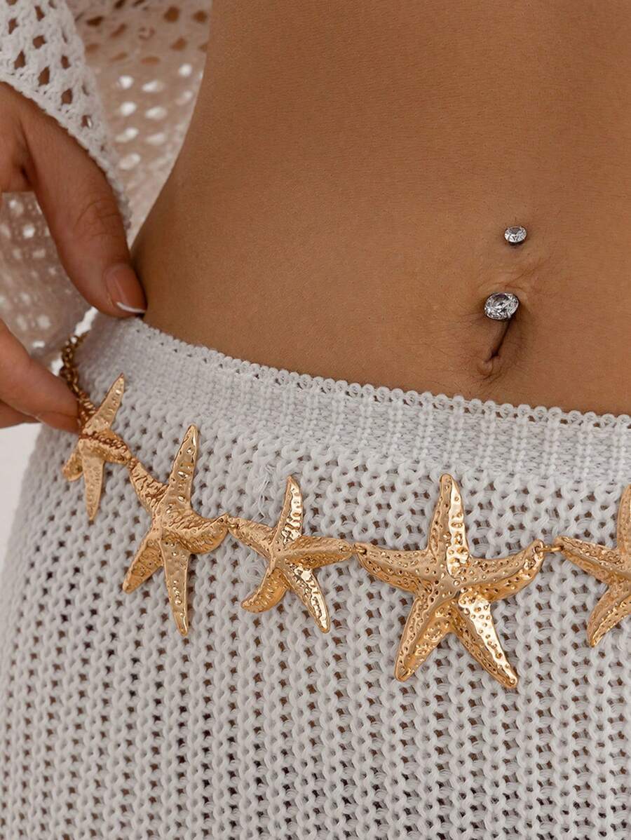 1pc Starfish Pendant Waist Chain, Sexy Beach Body Jewelry Suitable For Women Wear Or Beach Vacation, Summer Jewelry
