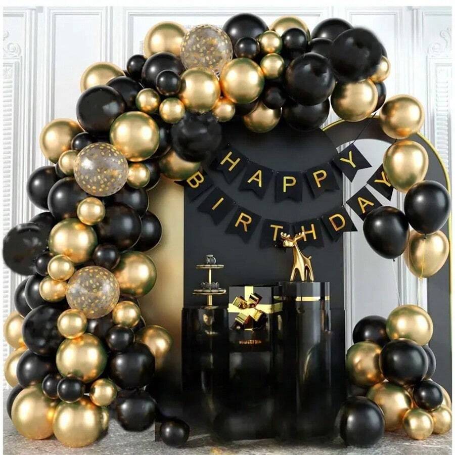 40pcs 12inch Gold Black Mixed Confetti Latex Balloons Birthday Adult Woman Man Party Decorations, Graduation Decor, New Year Decor