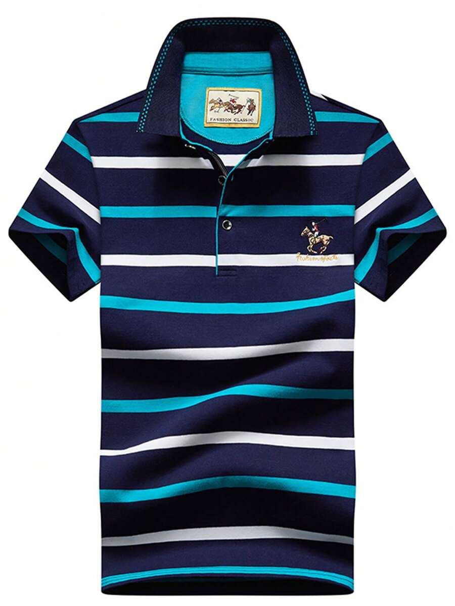 Men's Lapel, Stripes, Short Sleeves, Casual Fashion Style, Summer Golf, Everyday Casual