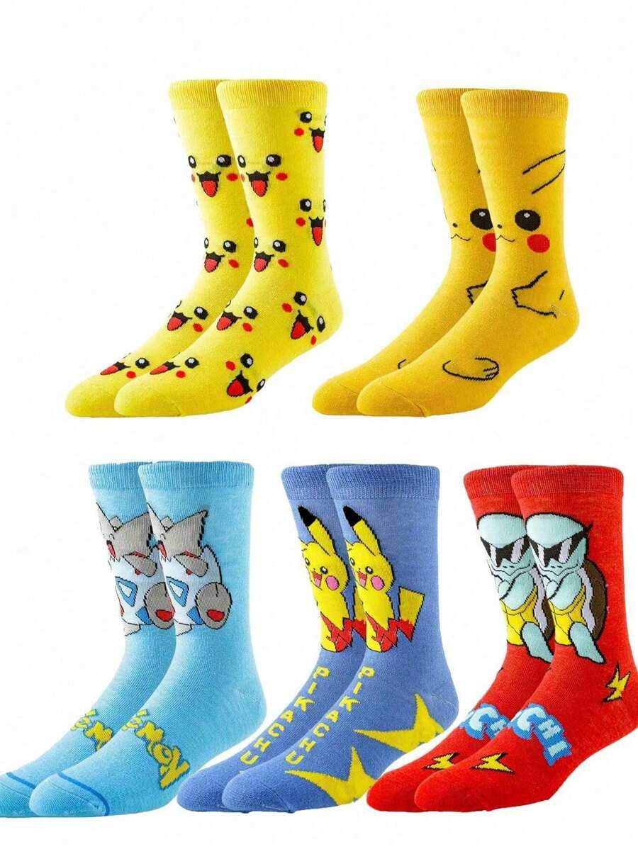pokemon 5 pares de calcetines cómodos, suaves y duraderos con diseños de personajes de para hombres, perfectos para usar en exteriores en todas las estaciones - Calcetines divertidos y alegres con diseños de Pikachu