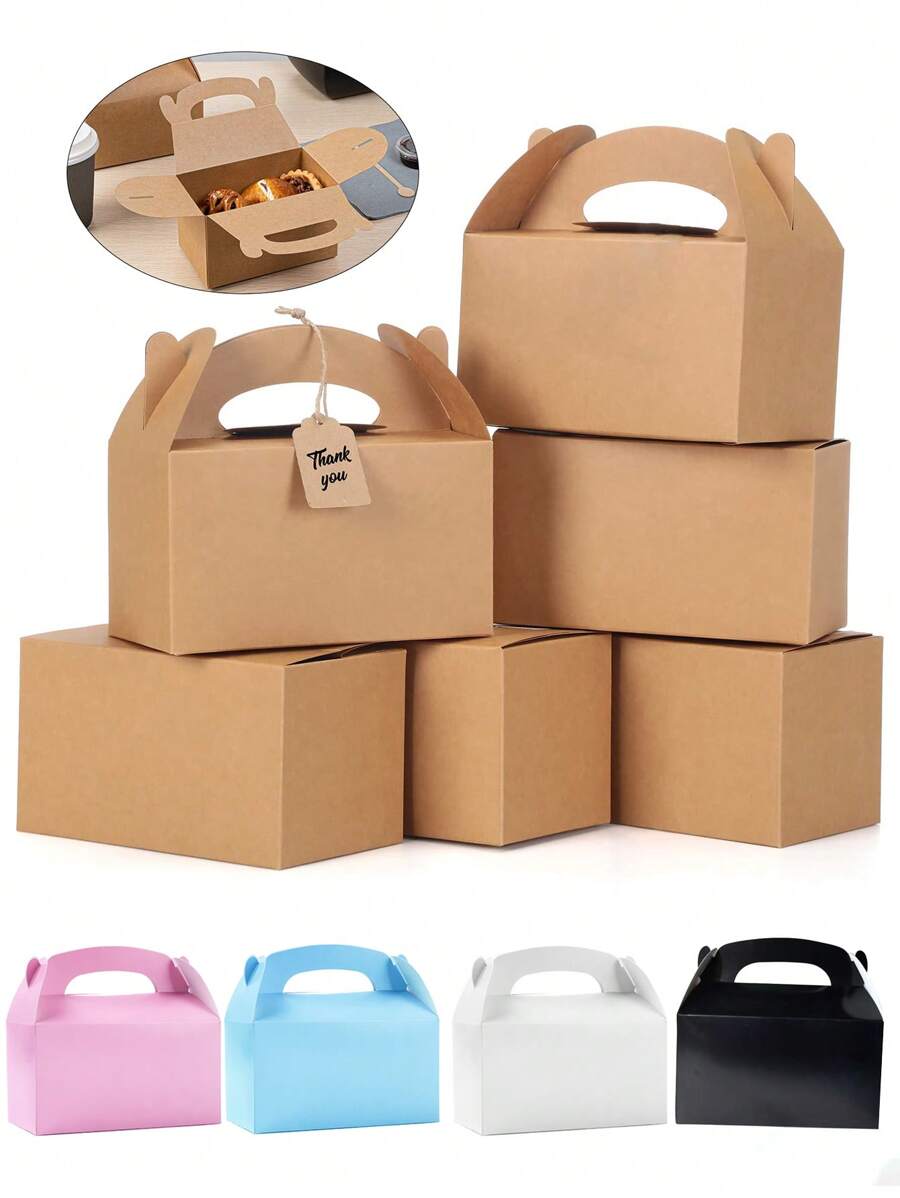 24/12/6pcs Brown Paper Bags With Handles And Lids, DIY Handmade Gift Box, Cube, Cupcake, Outdoor, Wedding, Birthday Party, Ideal For Fun Celebrations