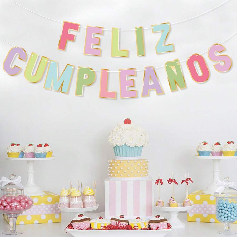 1 Set Birthday Flag Banner Party Decoration Hanging Flag Spanish Macaron Letters Birthday Flag