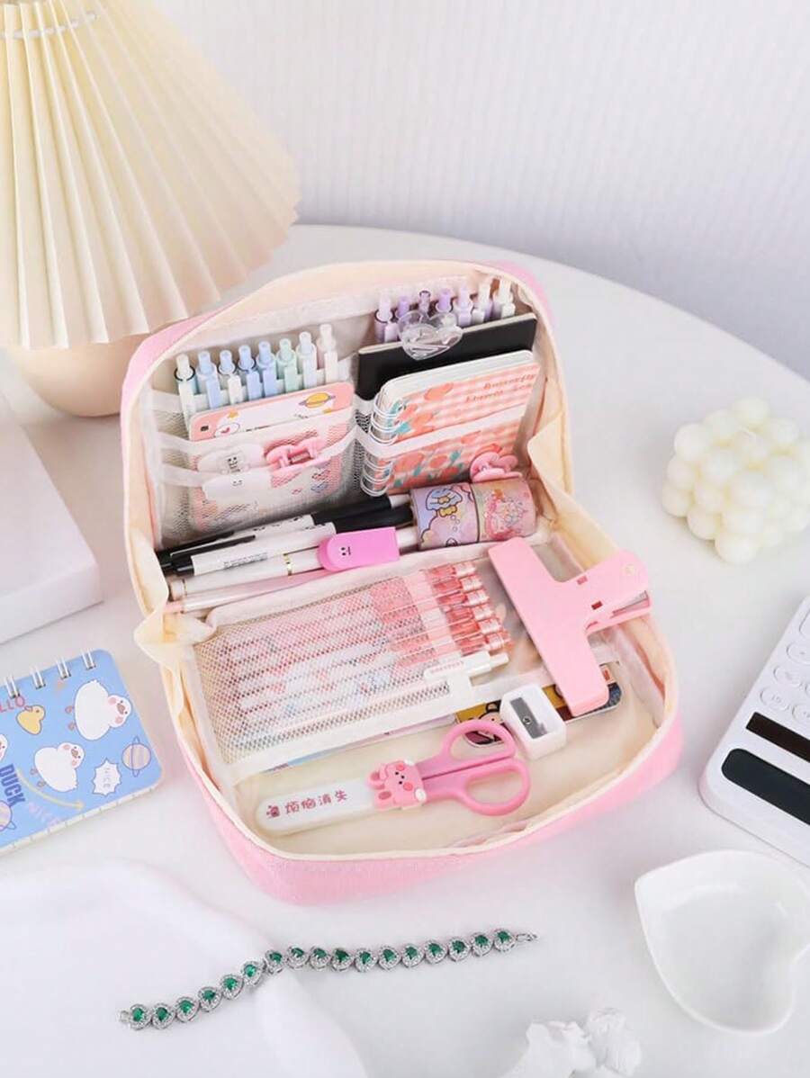 1pc Solid Color Large Pencil Bag + High - Capacity Design, Anti - Wear, With Compartment Storage + For Students, Ideal For Holding Stationery Organization + Suitable For School, Travel, Perfect Gift For Vacations, Mother's Day, Valentine's, Easter , Back To School Gifts