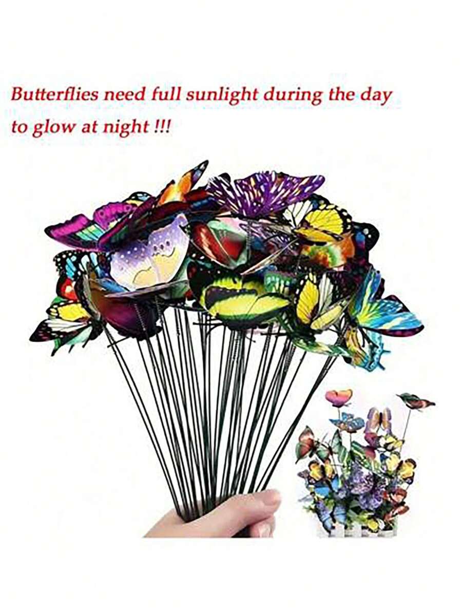 24 Pieces Small Butterfly Garden Decoration, Waterproof PVC Mini Butterfly Potted Plant Decoration, Suitable For Indoor And Outdoor Use, Suitable For Party Decoration And Wedding Decoration