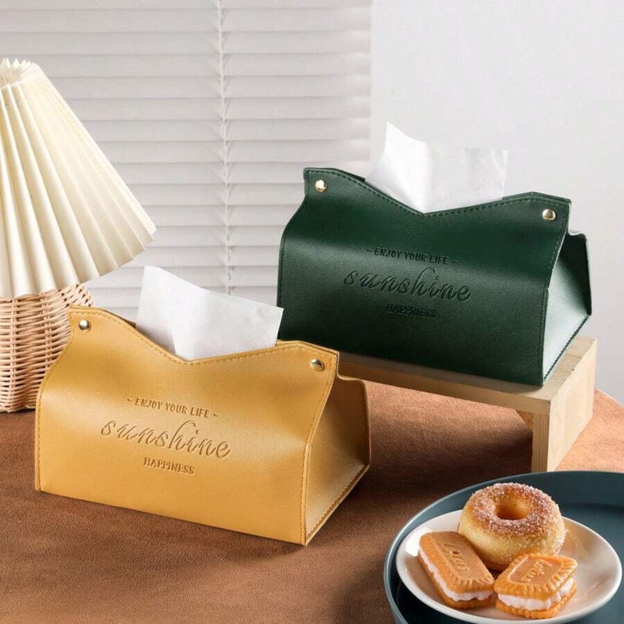 1pc Elegant Golden "Enjoy Your Life Sunshine Happiness" Tissue Box - Rectangular, Stylish Home Decor For Living Room, Bedroom, Kitchen | Ideal Christmas & Halloween Gift, Gift Tissue Box | Modern Tissue Holder | Zinc Alloy Handles, Tissue Box Decor, School Supplies,Back To School
