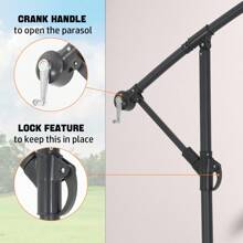 OYAJIA Cantilever Garden Parasol With Solar-Powered LED Lights, 3 M Banana Patio Umbrella With Cross Base, Crank For Opening Closing, Sunshade With Protection UPF 50+, Grey