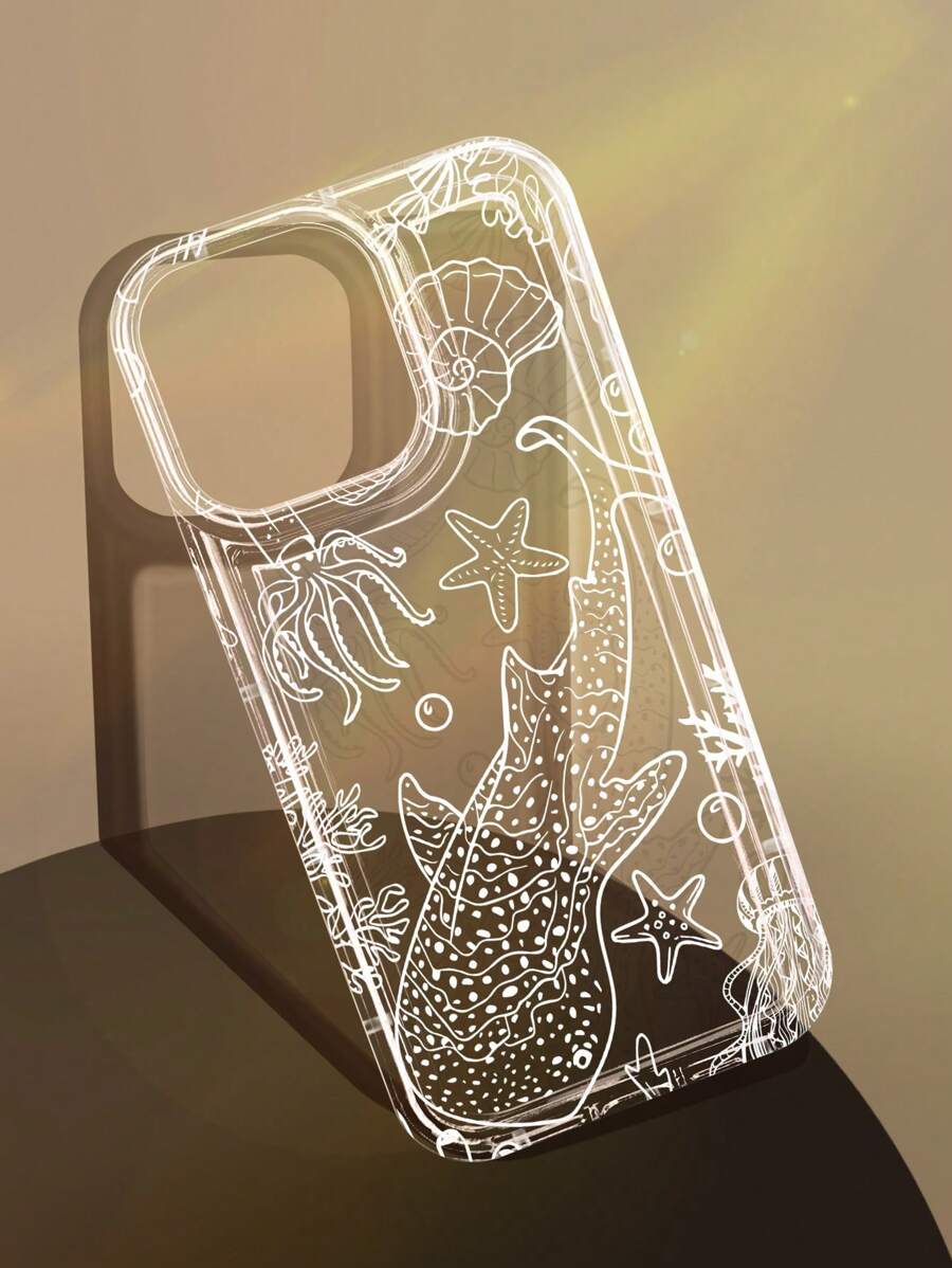 1pc Minimalist Whale Pattern Air Cushion Non-Slip Soft Phone Case For IPhone 11/12/13/14/15/16 Pro Max