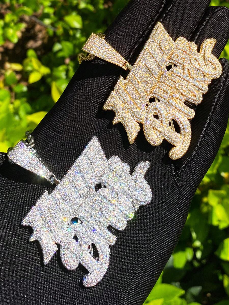 DUBSS 1 Pieza Collar con Colgante 'Hustle Or Brother' con Efecto Helado de Cubic Zirconia Chapado para Hombres, Joyería Estilo Hip Hop