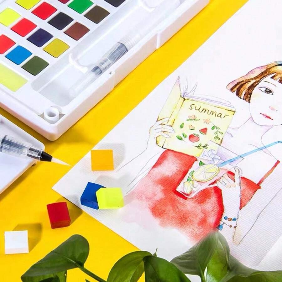 Set di pittura ad acquarello da 12/24/36/48 colori con pennelli ad acqua, forniture artistiche, per artisti, hobbisti amatoriali e appassionati di pittura
