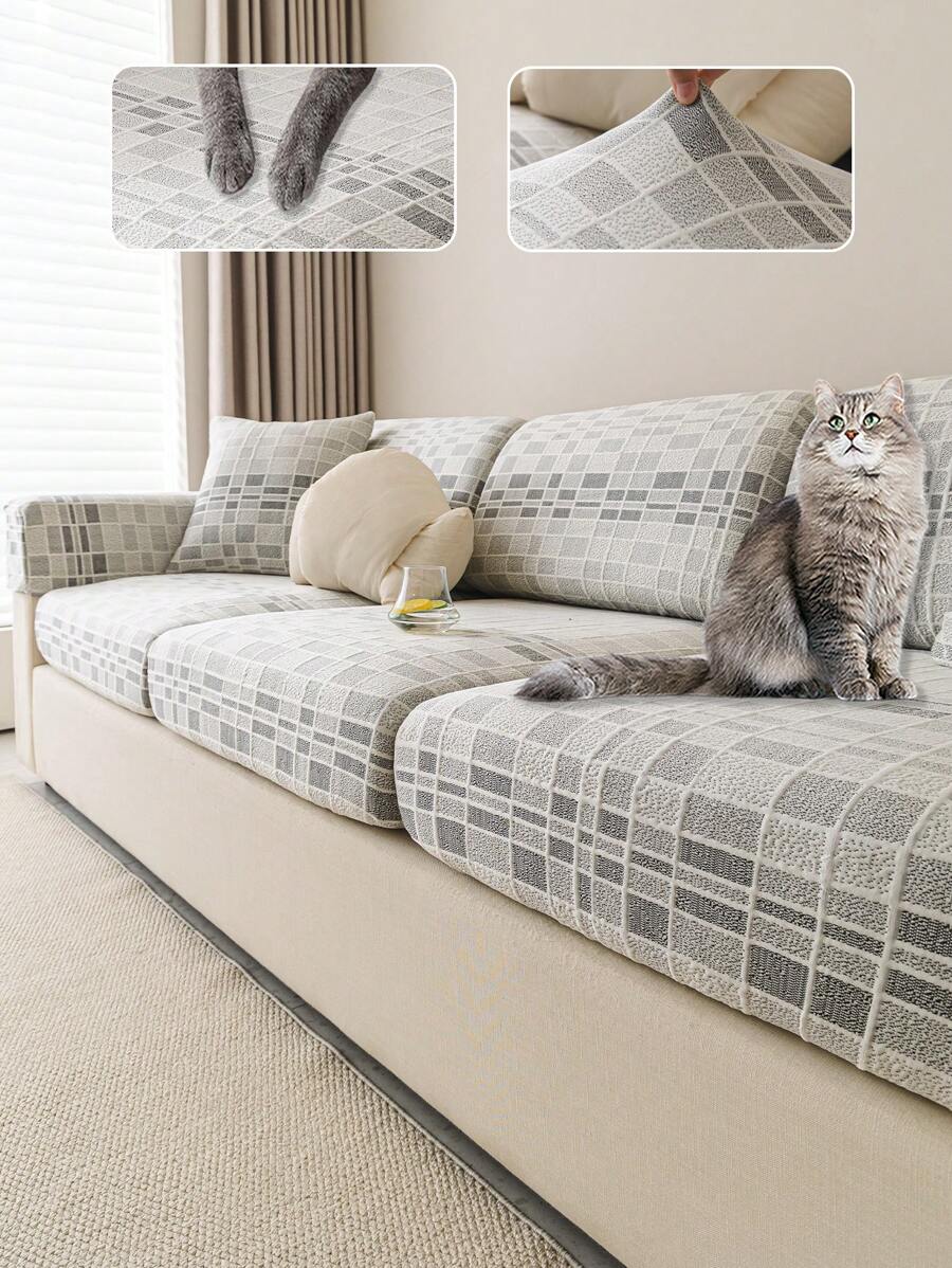 1pc Summer Breathable Jacquard Non-Slip Sofa Seat Cushion Cover, Style Cool And Skin-Friendly, Pet-Proof, Elastic Sofa Slipcover, Fits L-Shaped Sofa And 1/2/3/4 Seat Sofa