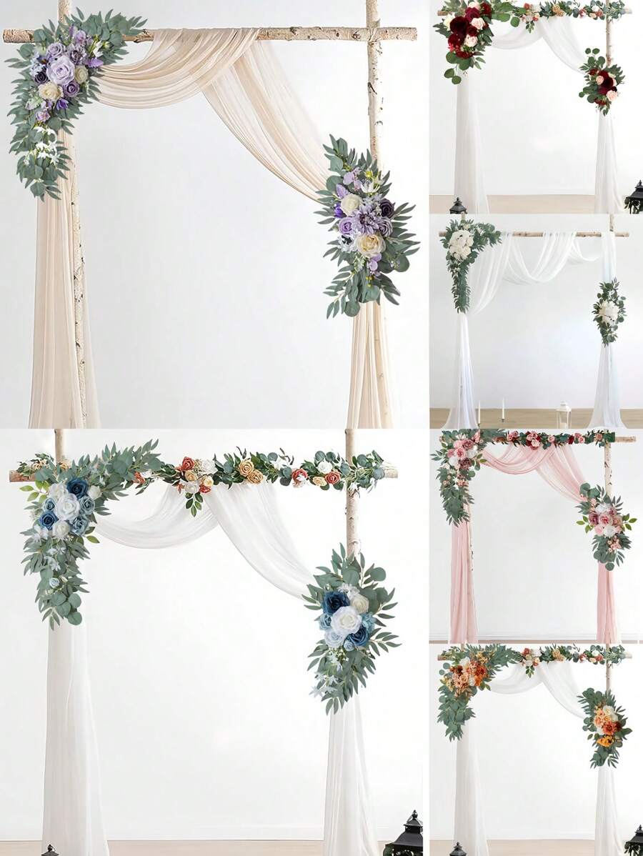 2pcs-Outdoor Wedding Arch Flowers, - Wedding Arch - Mr. & Mrs. - Artificial Dusty Roses Wedding Flowers For Wedding Welcome Sign Decorations And Wedding Ceremony Reception - Outdoor Arch Garland (Multiple Styles)