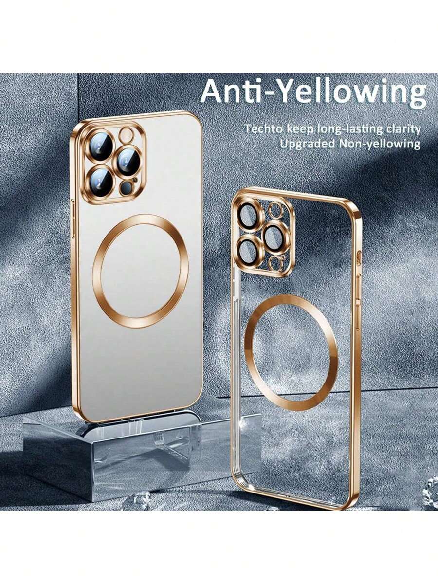 1pc Ultra Thin I Phone Case 16 15 14 Plus 13 12 11 Pro Max Transparent Plating Magnetic For Magsafe Phone Case With Lens Film Soft Phone Cover