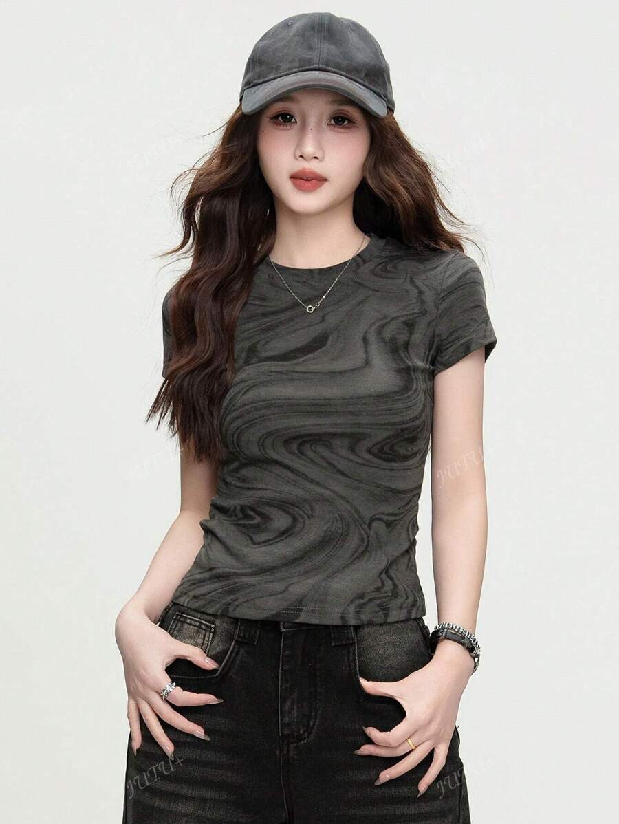 Fashionable Women's American Style Versatile Spring Knit T-Shirt