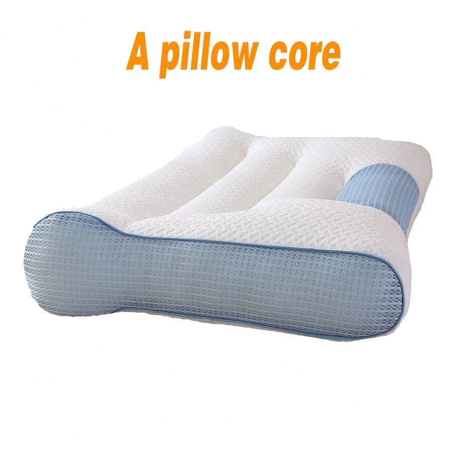 1pc Ergonomic 4D Traction Neck Support Pillow - Durable, Machine Washable, All-Season - Blue