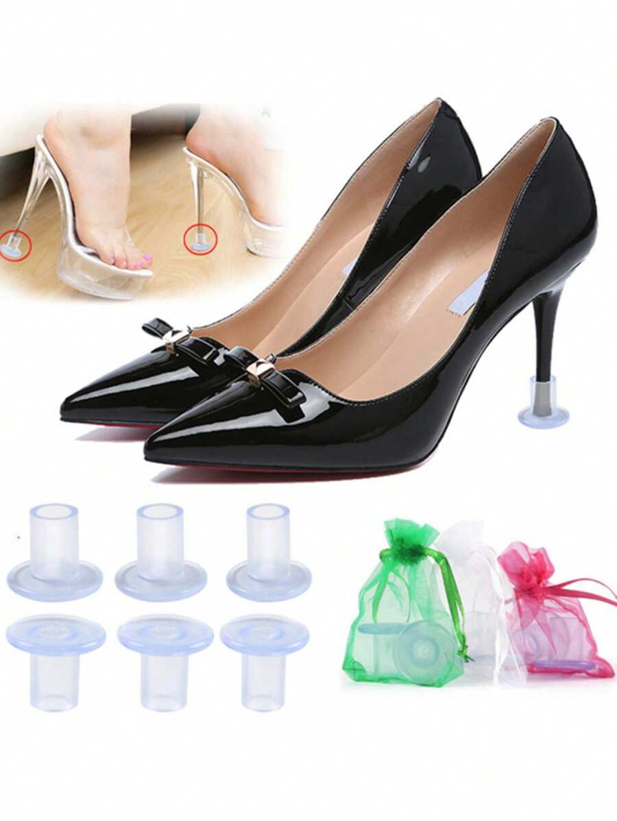 1 paire/set de capuchons pour talons hauts, transparents et antidérapants, amortisseurs, couvre-chaussures de protection pour les chaussures à talons hauts, silencieux, résistants à l'usure, antidérapants et réducteurs de bruit, pour le mariage sur herbe, le bureau, les fêtes