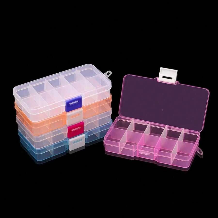 Caja de almacenamiento de plástico rectangular ajustable con ranuras, transparente, para joyería, collares, organizador de artesanía, contenedor para cuentas y joyas