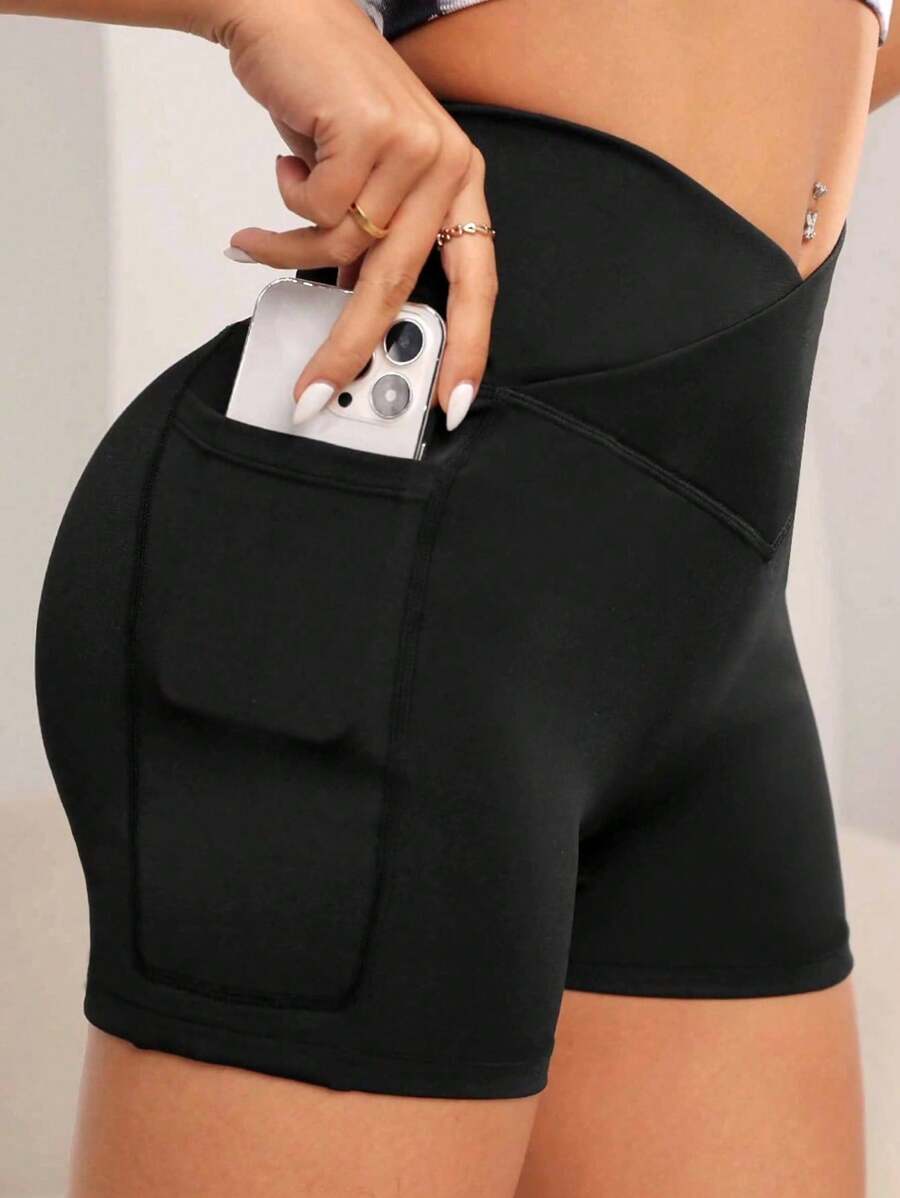Summer Workout 1pc Yoga Shorts With Pockets, Suitable For Running, Cycling And Fitness