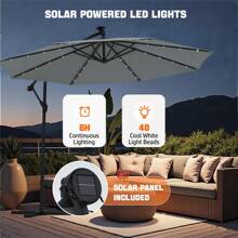 OYAJIA Cantilever Garden Parasol With Solar-Powered LED Lights, 3 M Banana Patio Umbrella With Cross Base, Crank For Opening Closing, Sunshade With Protection UPF 50+, Grey