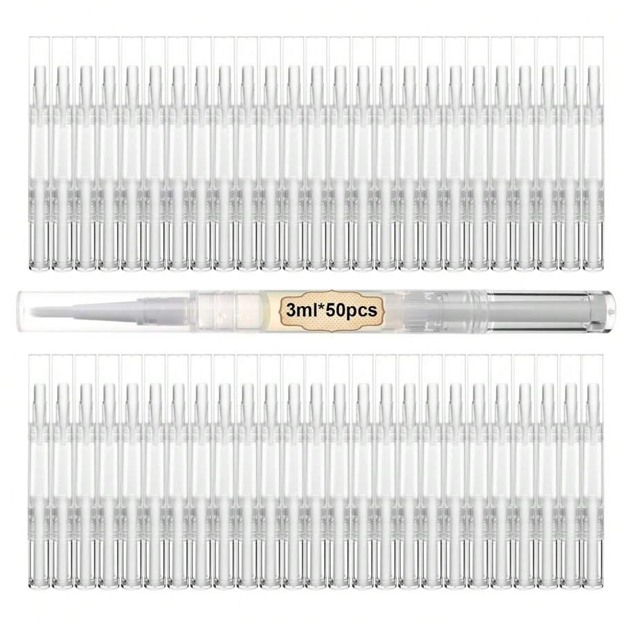UPZIGS 50 Pcs Empty Cuticle Oil Pen, 3ml Travel Size Nail Oil Pen Bulk, Disposable Twist Pens With Brush No Leak, DIY Nail Care Kits For Nail Salon