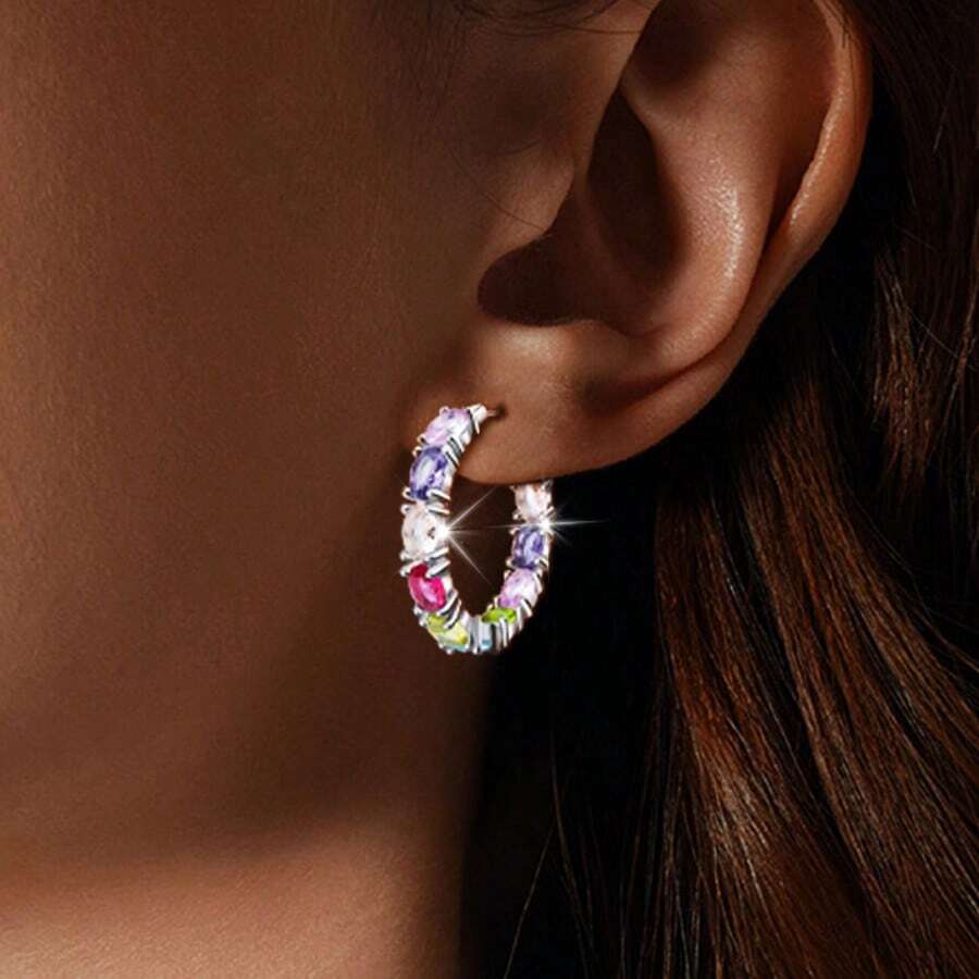 1 Stück minimalistisch eleganter 925 Silber Kubikzirkonia geometrisch quadratischer Ohrring, geeignet für Bankette, Hochzeiten, Partys