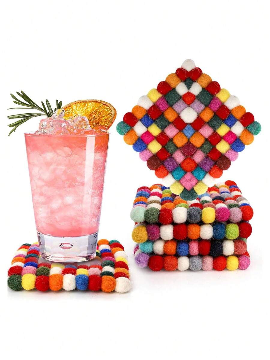 1 pieza Posavasos cuadrado y colorido, tapete de aislamiento, manteles individuales, tapete de fieltro de lana hecho a mano con divertidos lunares, regalo creativo para manteles individuales, para tazas, tazas de café, mesa de centro, hogar, oficina