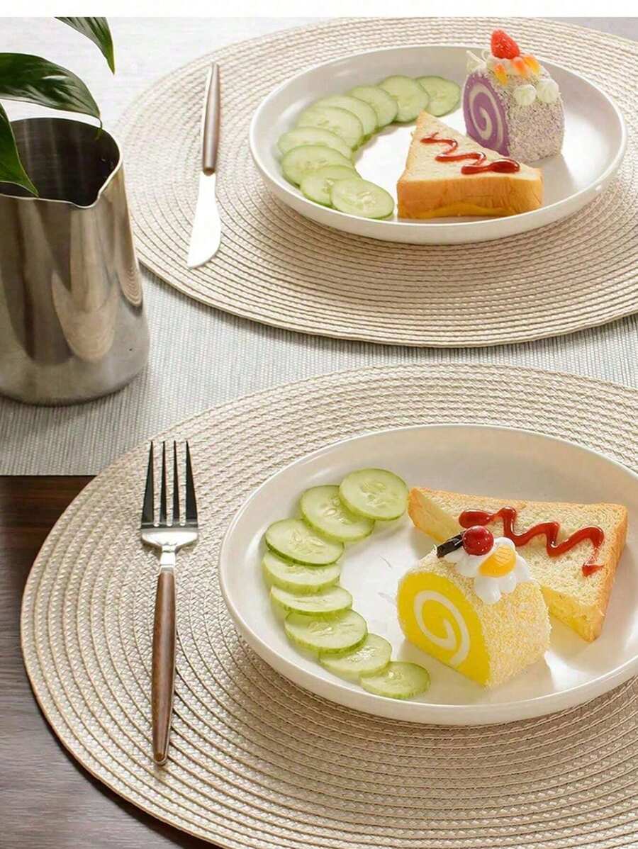 4 Stücke/6 Stücke Set, 15 Zoll große, gewebte, runde Tischsets, waschbare, rutschfeste Tischsets für Zuhause, Hochzeiten, Partys (Elfenbeinweiß)