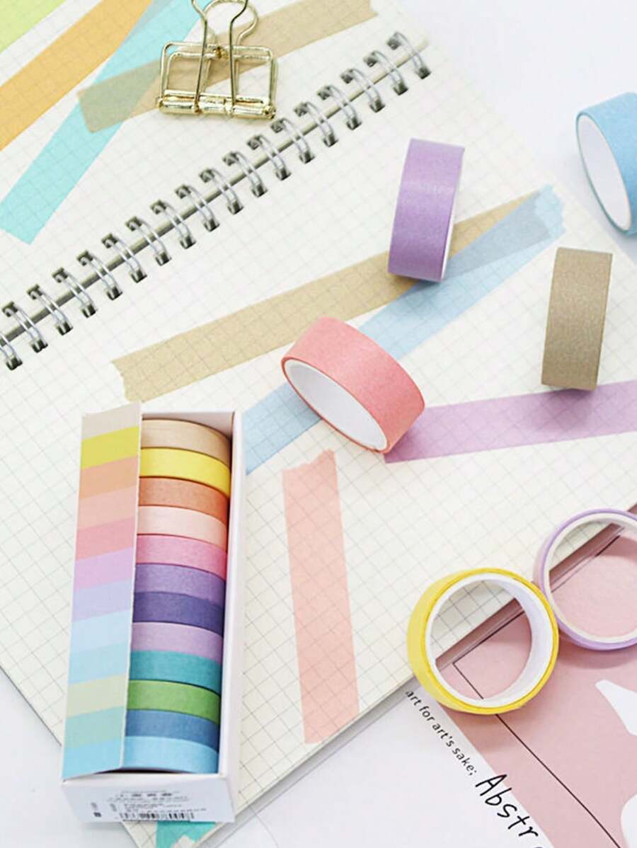 Fita adesiva gradiente arco-íris faça você mesmo com 12 peças, estica 2 metros de comprimento, material escolar para volta às aulas