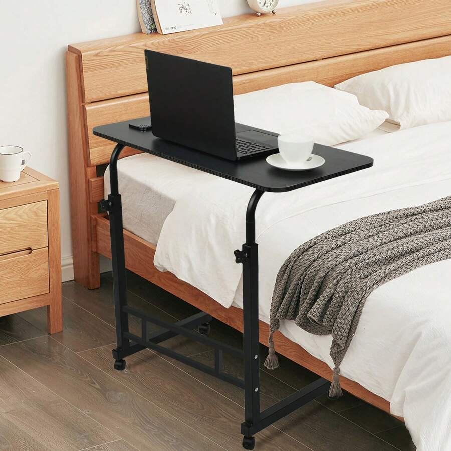 Mobile Side Table 23.7 Inch/31.5 Inch Computer Desk With Wheels Height Adjustable Rolling Potable Laptop Cart, C-Shaped Bed Couch Sofa End Tables With Edge Stopper For Livingroom Bedroom