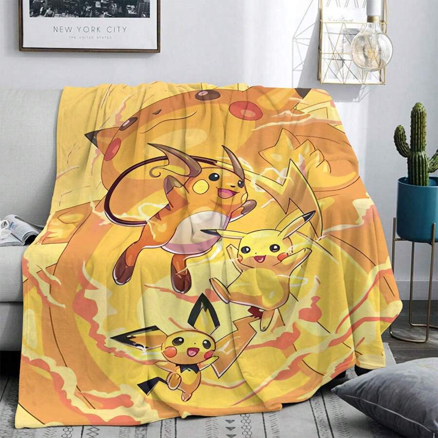 pokemon 1pc Pokemon Pikachu Flannel Blanket | Polyester, Comfortable For All Seasons | Suitable For Sofa, Bed, Travel And Camping | Modern Cartoon Design With Pikachu Character | Ideal Gift For Pokemon Fans