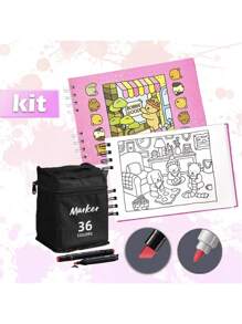 Livro rosa + caneta 36 cores