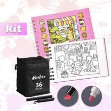 Livro rosa + caneta 36 cores