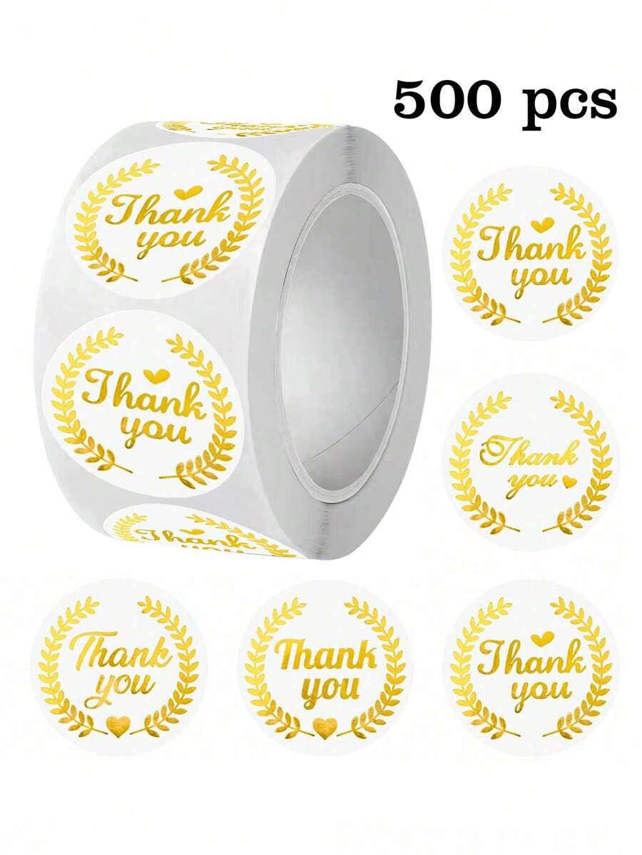500 pezzi/rotolo Adesivi in oro con la scritta "Grazie", rotondi da 1 pollice, ideali per biglietti di auguri, matrimoni, regali per le vacanze, buste, decorazioni fai-da-te con brillantini, etichette adesive in PVC, forniture per la scuola, back to school