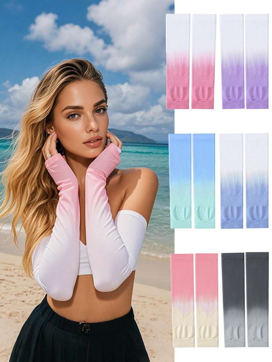 2pcs/Set Unisex Ombre Color Sun Protection Sleeves, Suitable For Hot Summer